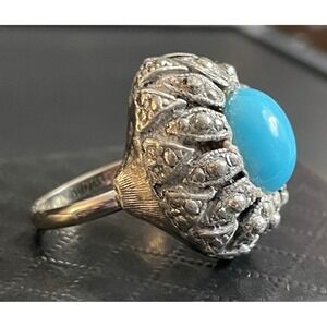 Vintage Dome Ring Chunky Floral Halo Statement Cocktail Size 6 Adjustable